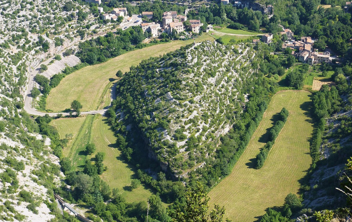 Vue aérienne des Gorges de la Vis Méandre recoupé de Navacelles